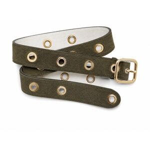 Olive Green Suede Grommet Belt Gold Buckle Wide Eyelet Waist Belt